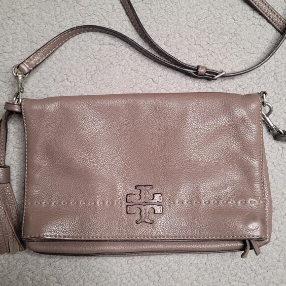 Tory Burch Bag Womens Brown Leather Mcgraw Foldover Tassel Crossbody Handbag - Picture 2 of 9